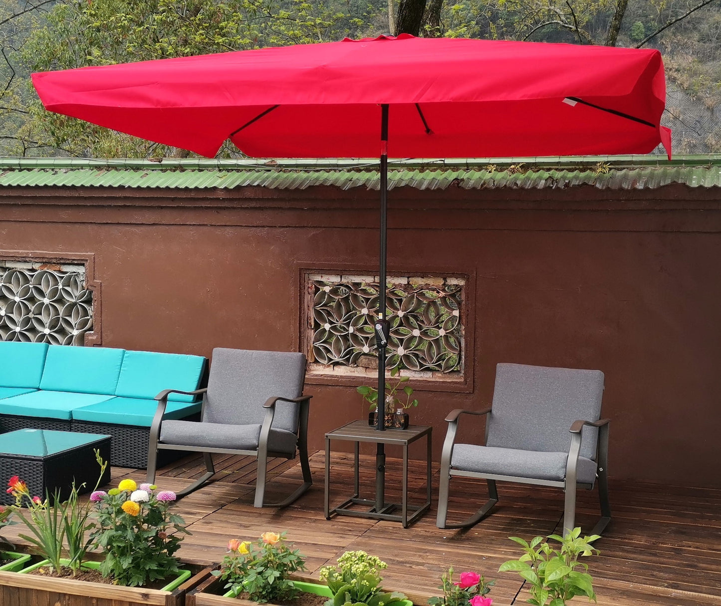 10 x 6.5ft Rectangular Patio Umbrella Outdoor Market Umbrellas with Crank and Push Button Tilt for Garden Swimming Pool Market - Efficient and Durable Shade Solution with Easy Operation and Adjustable Tilt | Various Colors and Sizes Available