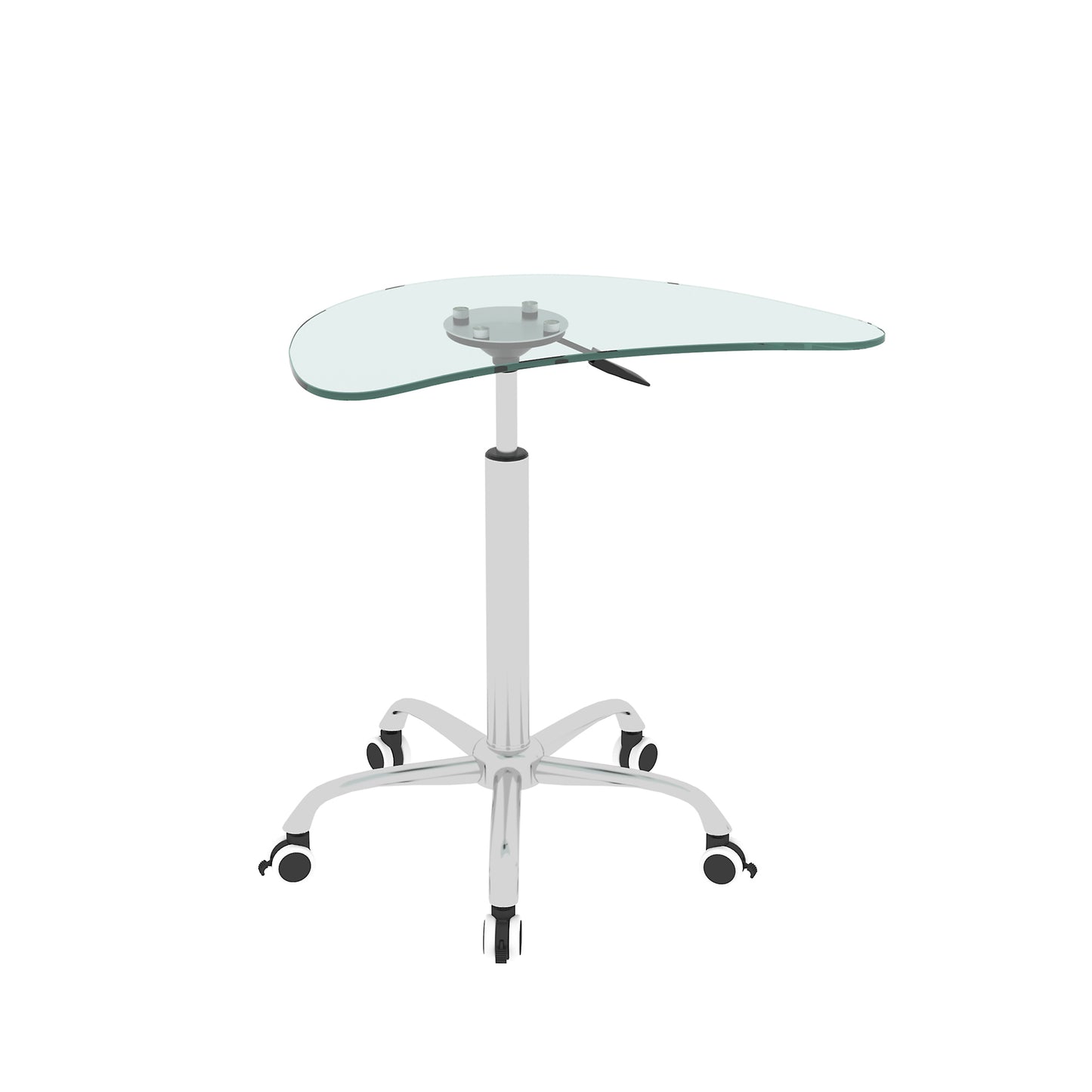 Adjustable Height Tempered Glass Table Desk with Lockable Wheels | Transparent | Size Range: 24.2" ~ 32.7"