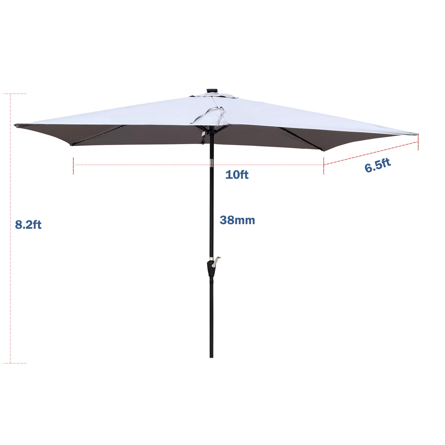 10 x 6.5t Rectangular Patio Solar LED Lighted Outdoor Umbrellas with Crank and Push Button Tilt - Ideal for Garden, Backyard, and Pool Areas - Available in Various Colors and Sizes