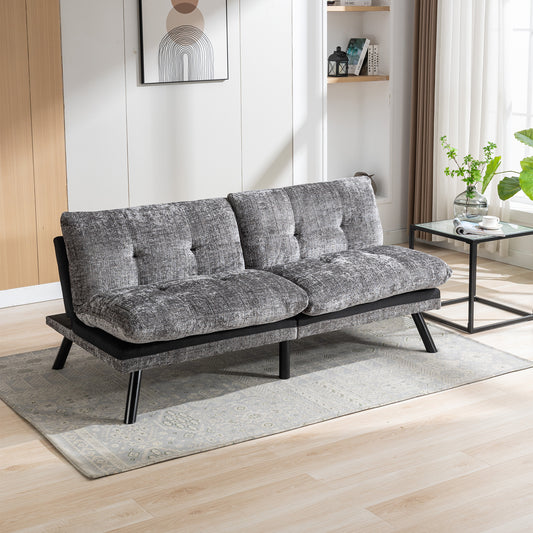 Convertible Sofa Bed Loveseat Futon Bed with Adjustable Lounge Couch, Metal Legs - Chenille-Grey - Breathable, Compact Size for Small Living Spaces