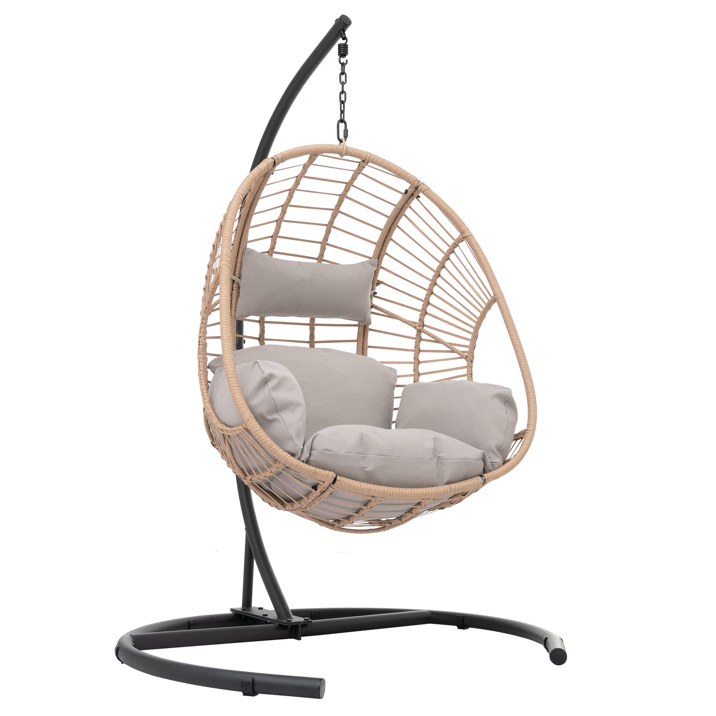 Outdoor Indoor Swing Egg Chair - Natural Wicker with Beige Cushion | Durable, Stylish, and Comfortable Seating for Relaxation and Enjoyment