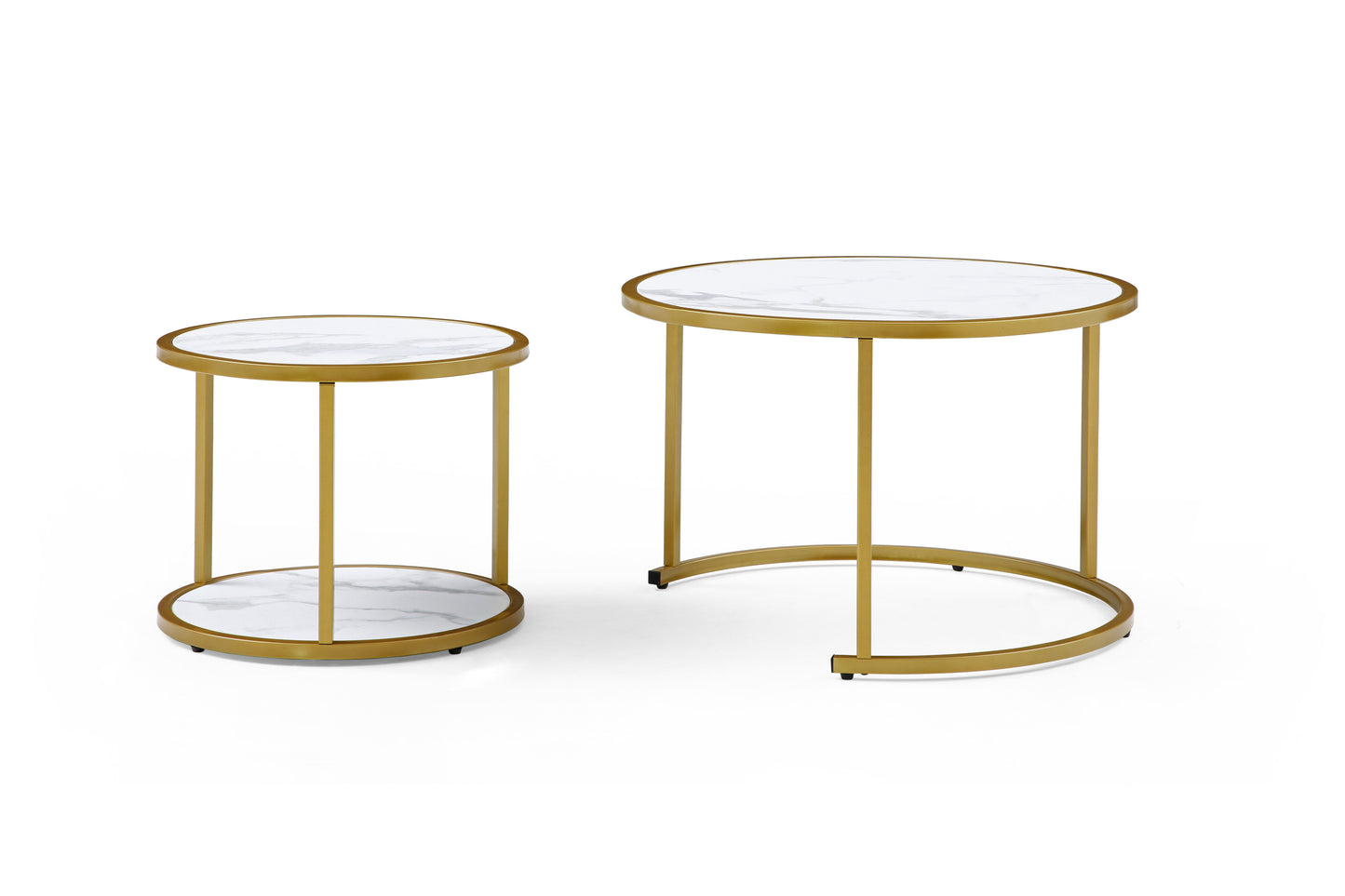 Marble Pattern MDF Top, Gold Metal Frame Nesting Coffee Table Set of 2 - Modern Style, Elegant Design, Space-saving Solution, Black & White Colors, Various Sizes Available