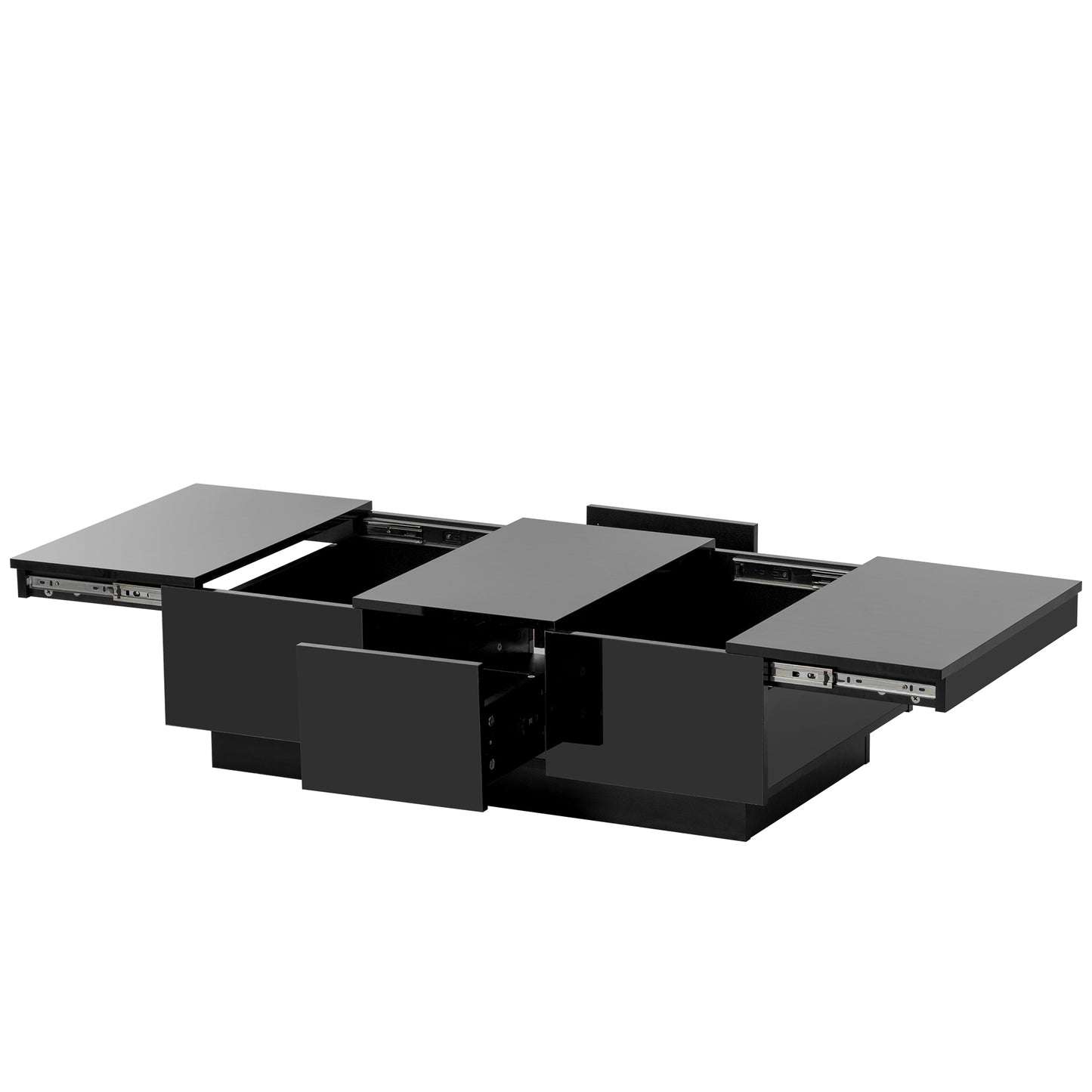 ON-TREND Multifunctional Coffee Table with Hidden Storage, Extendable Cocktail Table with Drawers, High-gloss Center Table for Living Room, 39.3"x21.6", Black