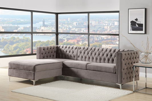 ACME Sullivan Sectional Sofa: Gray Velvet, Comfortable and Stylish Seating for Your Living Space