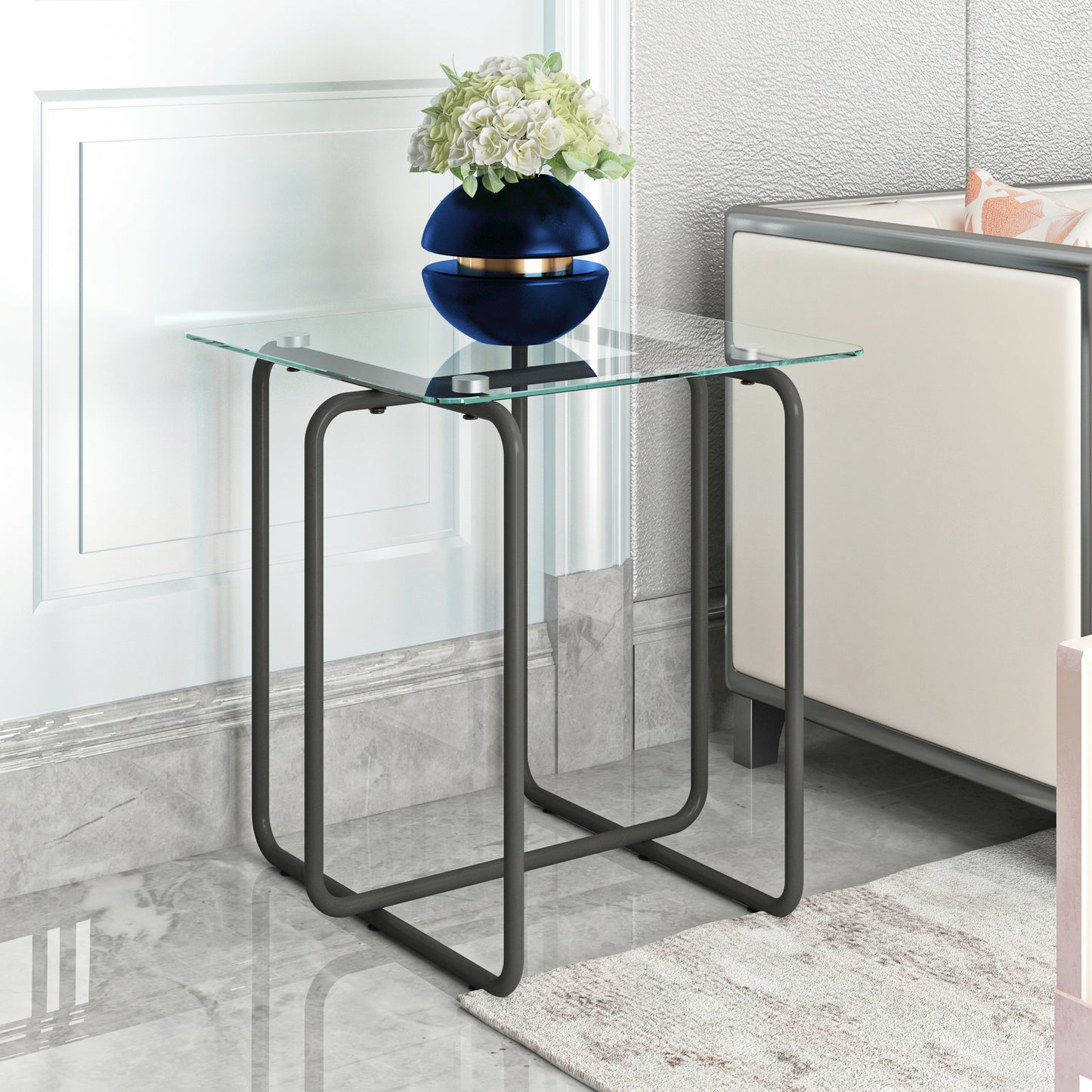 Modern Tempered Glass Coffee Table End Table Side Table for Living Room, Bedroom - Transparent, Sleek Design, Sturdy Construction, Versatile Size
