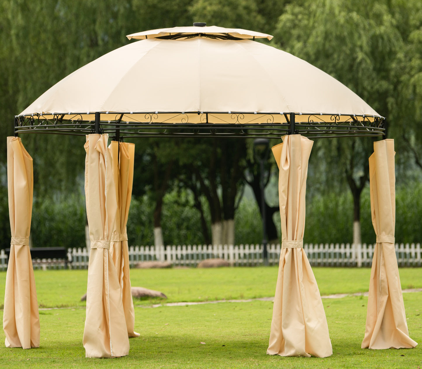 Outdoor Patio Dome Gazebo: U-style Steel Fabric Soft Top with Removable Curtains - Round, Stylish, and Spacious.