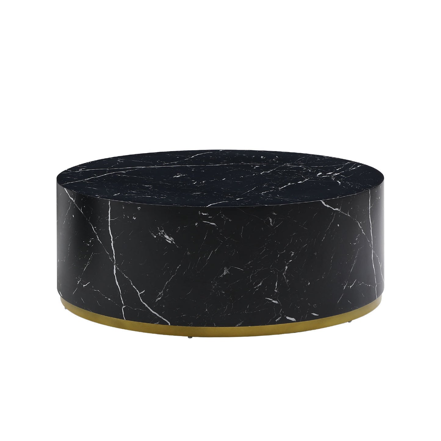 Modern Faux Marble Coffee Tables: 35.43inch Accent Tea Tables with Gold Metal Base in Black Color