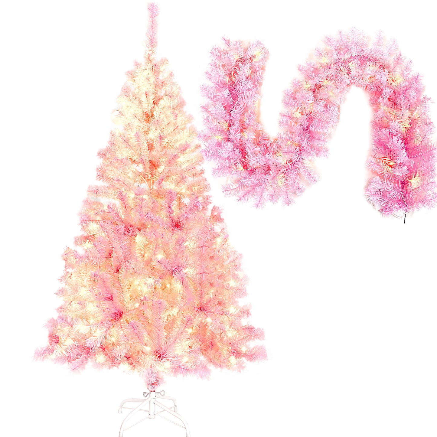 Pre-lit Artificial Christmas 2-Piece Set: 5FT Pink Tree & 6ft Garland - Xmas Decor with Sparkling Lights & Festive Ambience