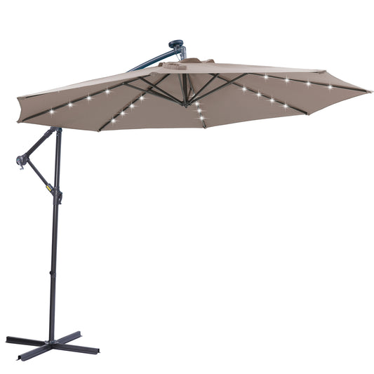10 FT Solar LED Patio Outdoor Umbrella with 32 LED Lights - Dark Taupe