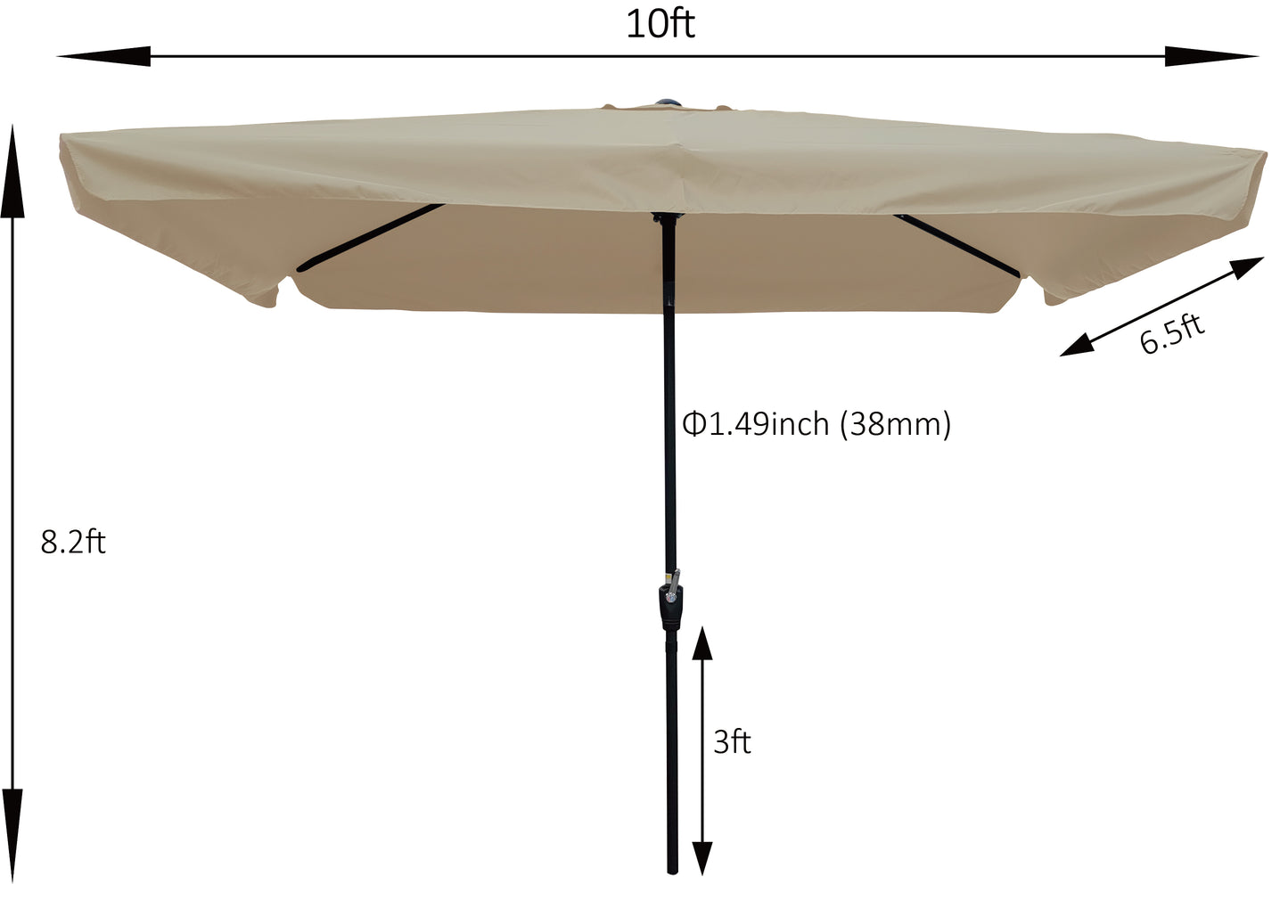 10x6.5ft Rectangular Patio Umbrella: Outdoor Market Umbrellas with Crank and Push Button Tilt for Garden & Pool Market