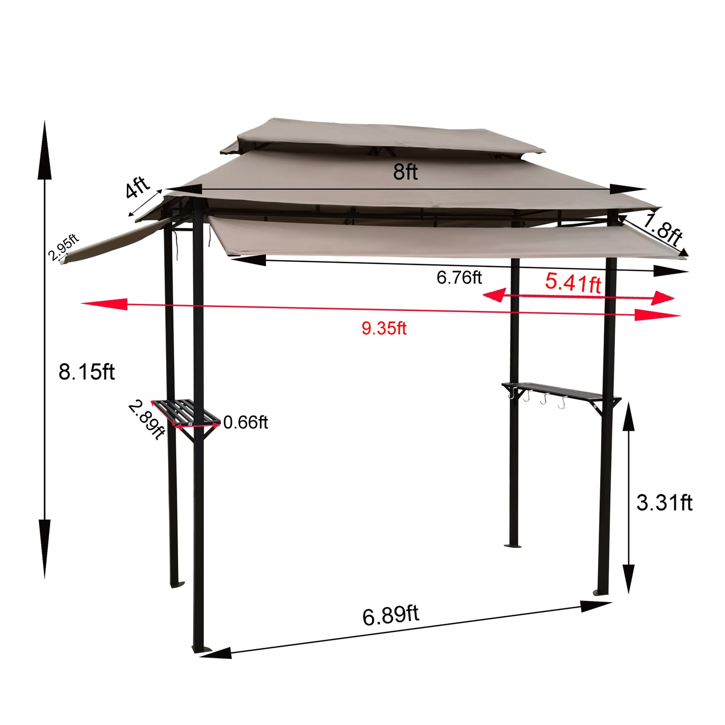 8x4ft Grill Gazebo: Metal Gazebo with Soft Top Canopy, Steel Frame, Hook and Bar Counters, Mushroom Fabric