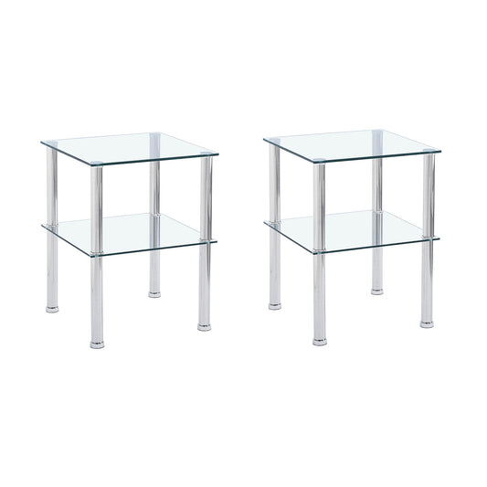 2-Piece Clear Glass Side&End Table Two Layer End table with Shelf - Stylish and Functional Furniture for Your Living Space