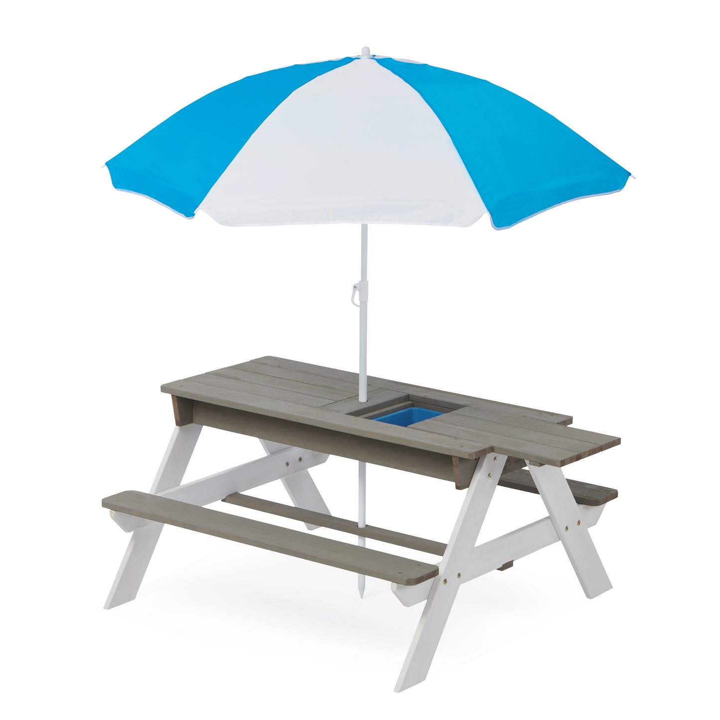 3-in-1 Kids Outdoor Wooden Picnic Table With Umbrella, Convertible Sand & Water Play Area, Gray - ASTM & CPSIA Certified