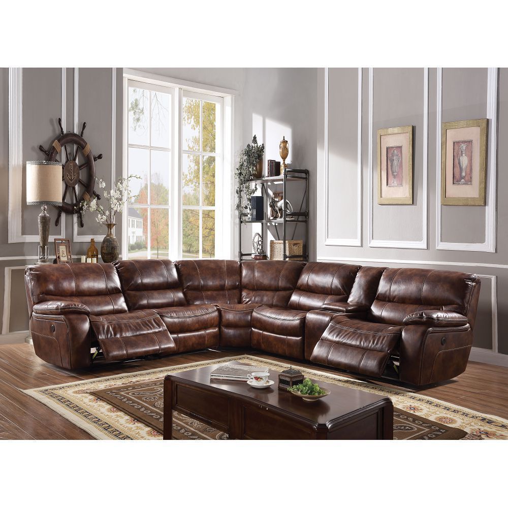 ACME Brax Sectional Sofa: Power Motion, 2-Tone Brown Leather-Gel, Size 52070