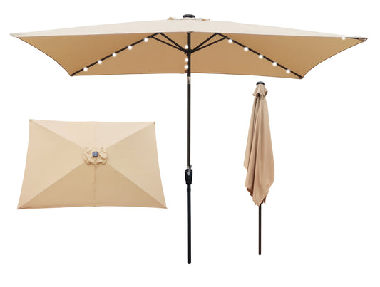 10 x 6.5t Rectangular Patio Solar LED Lighted Outdoor Umbrellas with Crank and Push Button Tilt for Garden Shade & Swimming Pool Area - Various Colors & Sizes Available