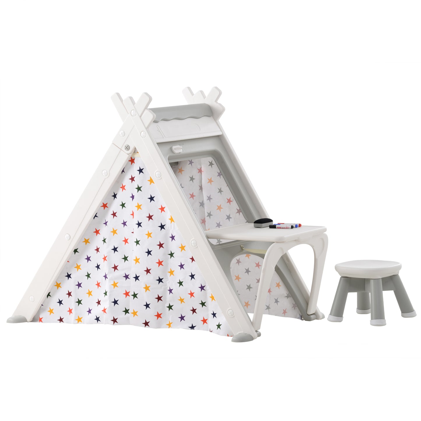 Kids Play Tent - 4 in 1 Teepee Tent with Stool and Climber, Foldable Playhouse Tent for Boys & Girls - Informative, Multi-Functional, and Portable - Enhance Imaginative Play - Available in Various Colors and Sizes - Ideal for Indoor and Outdoor Fun