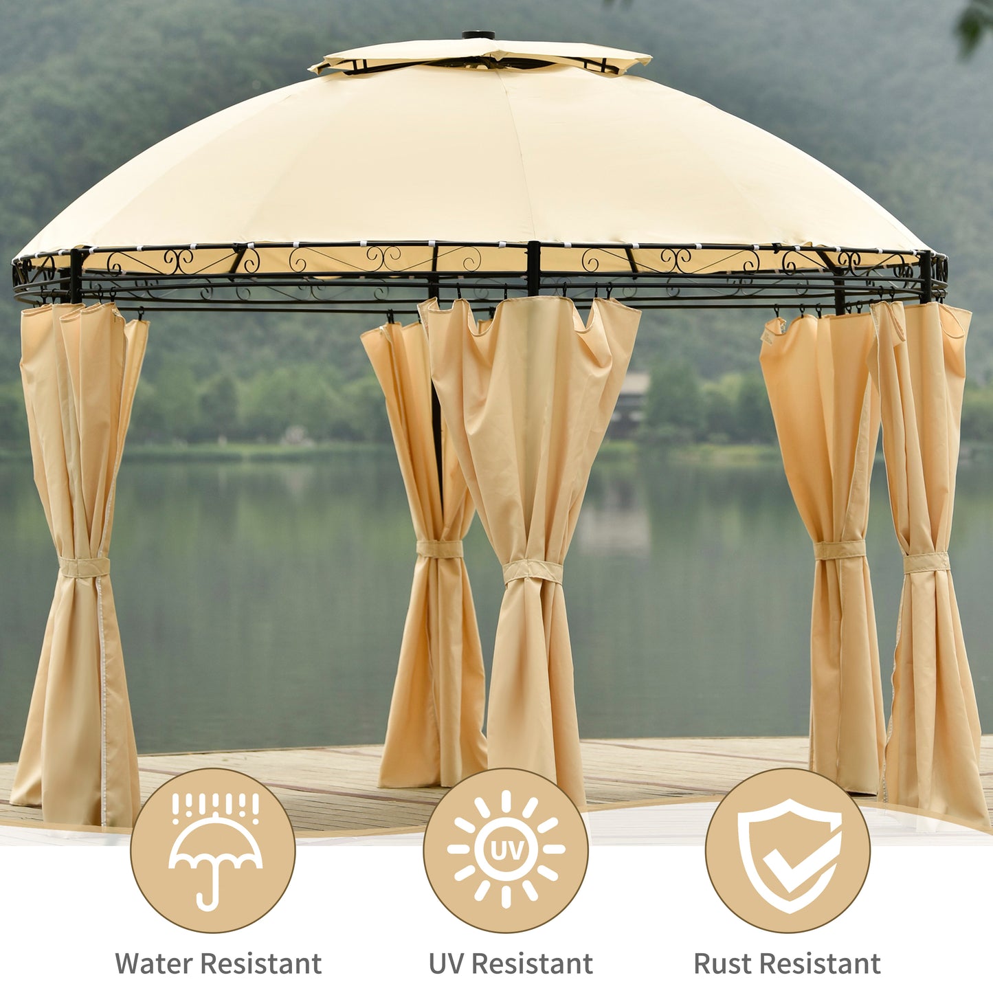 Outdoor Patio Dome Gazebo: U-style Steel Fabric Soft Top with Removable Curtains - Round, Stylish, and Spacious.