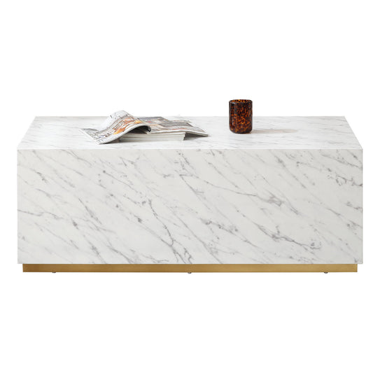 White Marble MDF Coffee Table: Rectangular End Table for Living Room/Waiting Area | 43.31"L X 23.62"W X 15.75"H