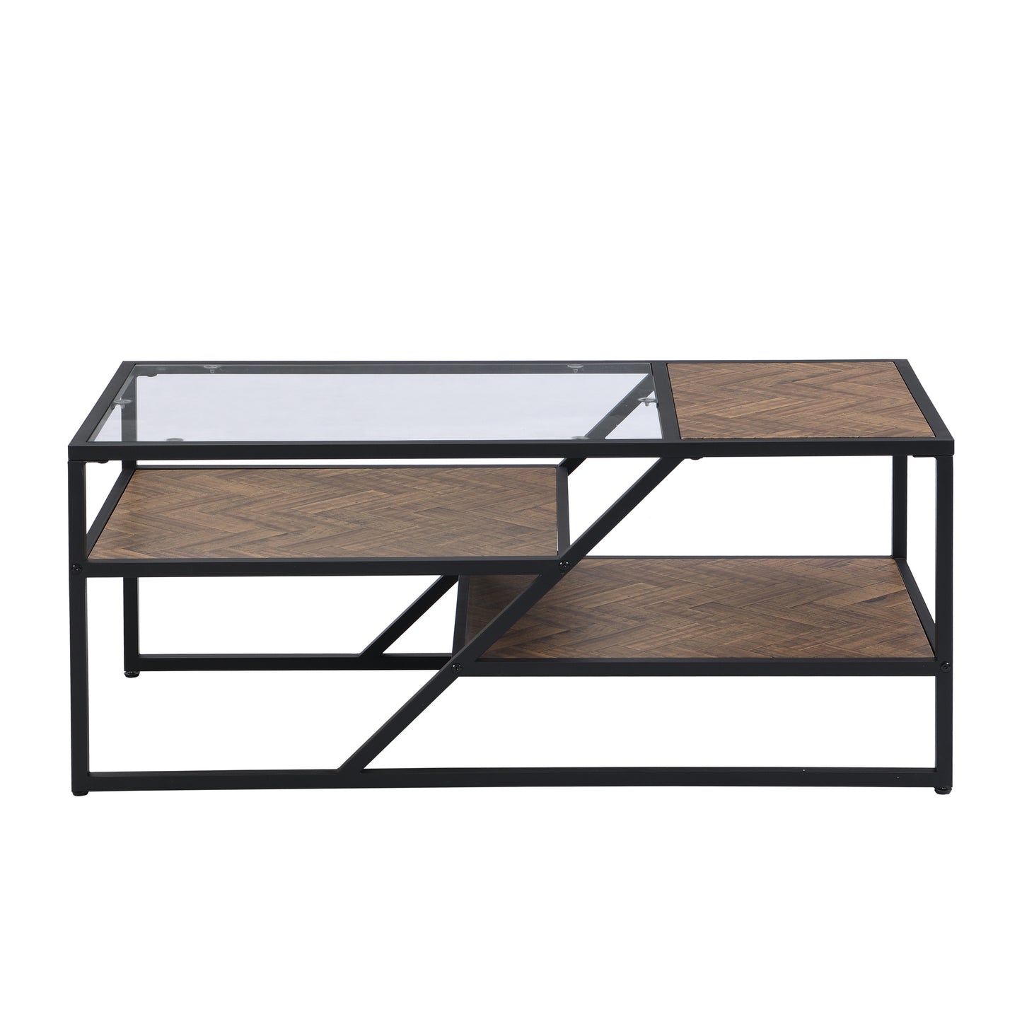 Black Coffee Table with Storage Shelf, Tempered Glass & Metal Frame for Living Room & Bedroom - Stylish, Functional Furniture for Home Décor