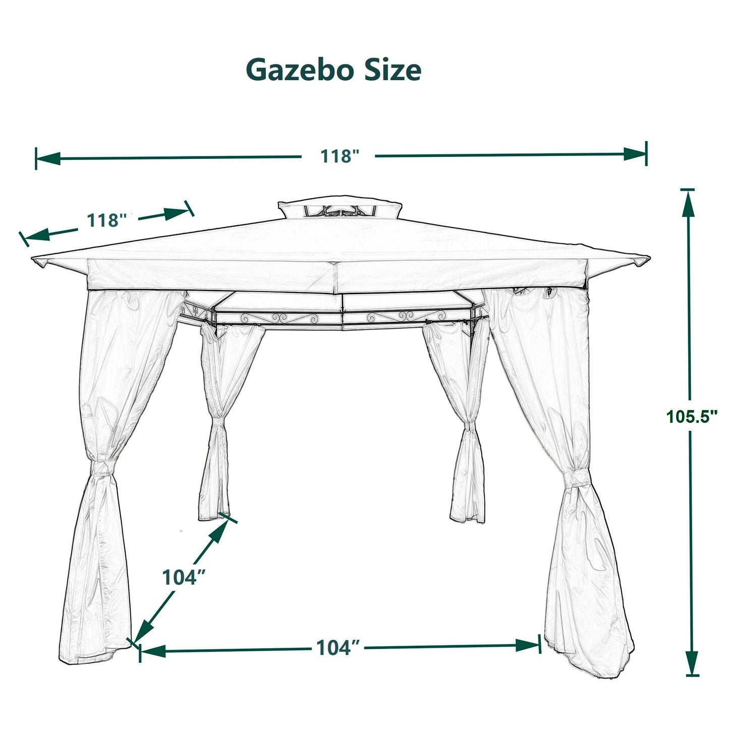 10x10 Ft Outdoor Patio Garden Gazebo Tent, Canopy with Curtains - Gray, Outdoor Shading for Relaxation and Entertainment