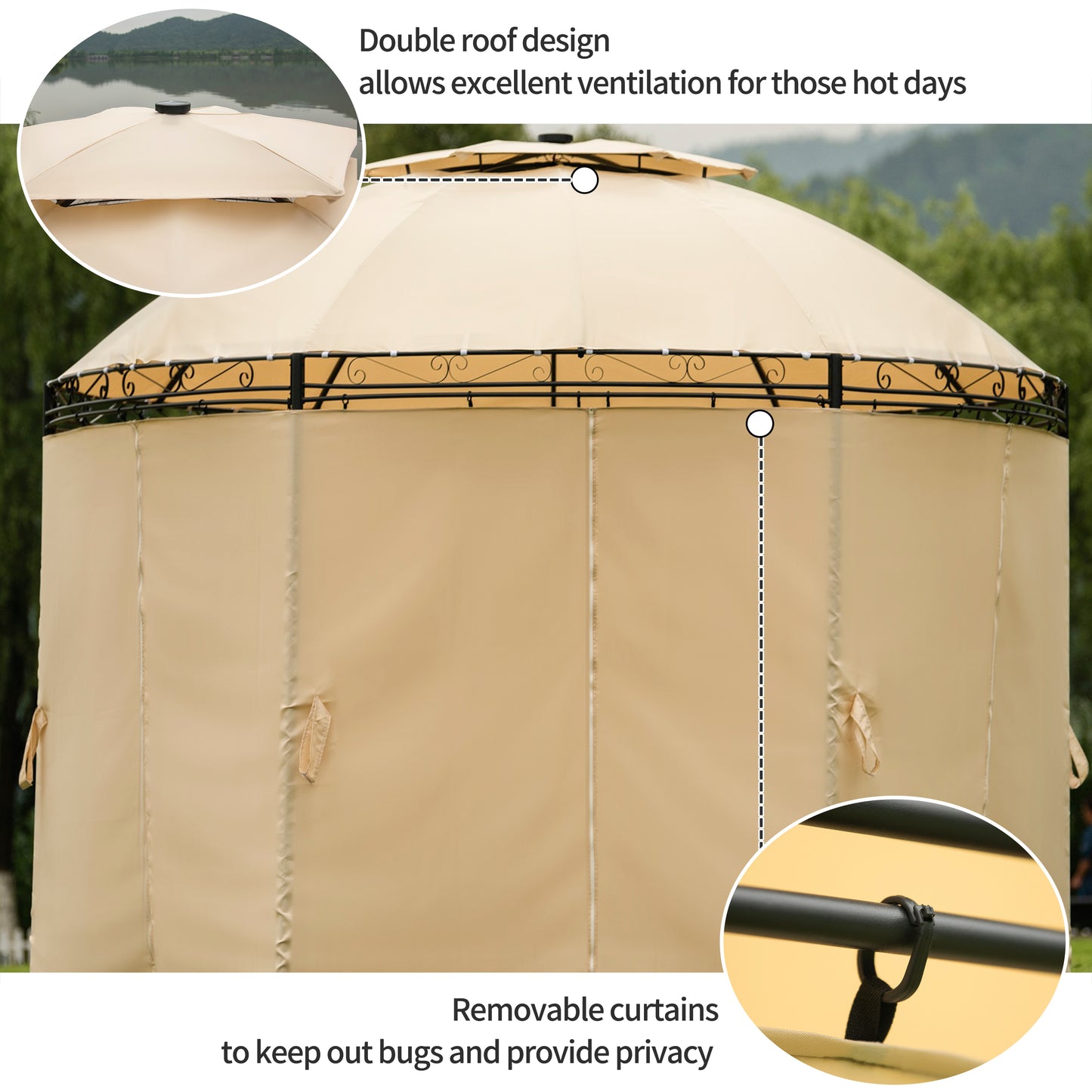 Outdoor Patio Dome Gazebo: U-style Steel Fabric Soft Top with Removable Curtains - Round, Stylish, and Spacious.