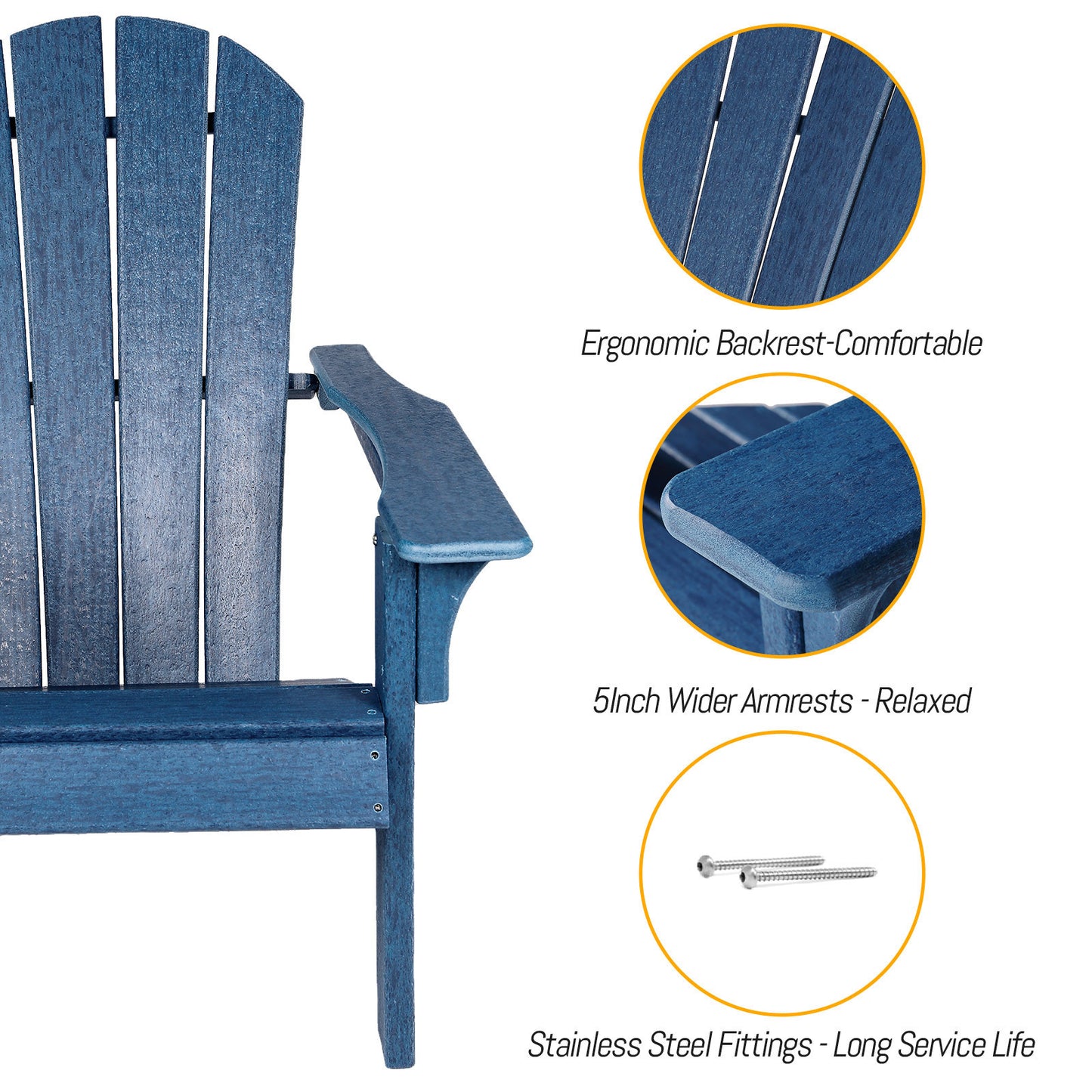 HDPE Adirondack Chair: Sunlight & Snowstorm Resistant Outdoor Chair for Fire Pits, Decks, Gardens, and Campfires - Blue