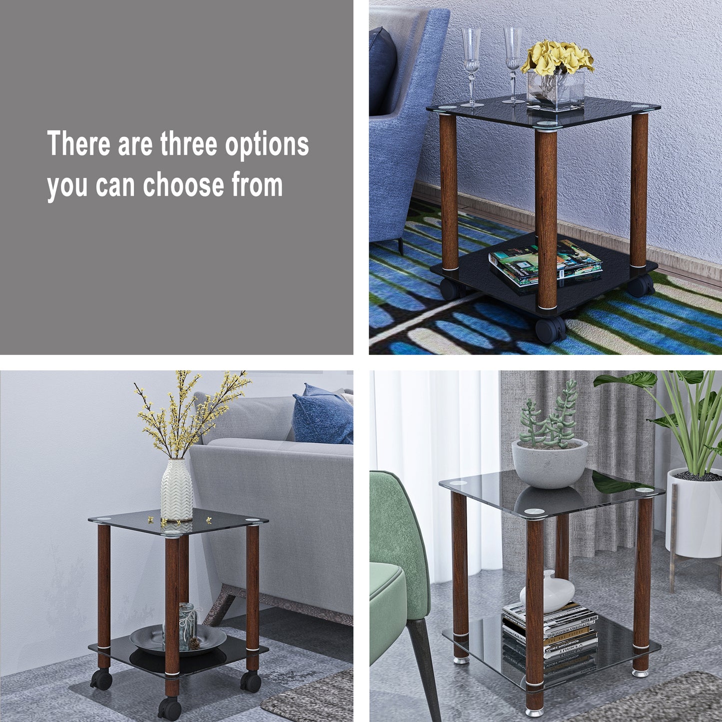 1-Piece Black + Walnut Side Table | 2-Tier Space End Table | Modern Night Stand | Sofa table | Side Table with Storage Shelf