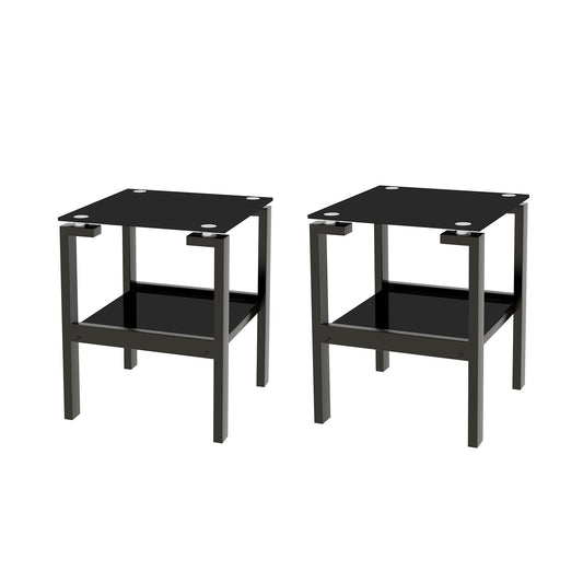 2-Piece Modern Night Stand & Sofa Table: Black Glass Clear Side & End Table with Sleek Design - Perfect for Any Room Décor