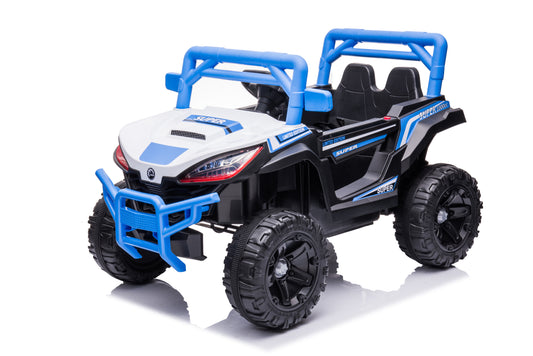 12V7A*1 30W*4 One Button Start Kids Ride On Car with Forward and Backward, High and Low Speed, Music, Front Light, Power Display, 2.4G R/C, Seat Belt, Two Opening Doors, Four Wheel Absorber - Ideal for Outdoor Fun, Blue, Suitable for Ages 3-7