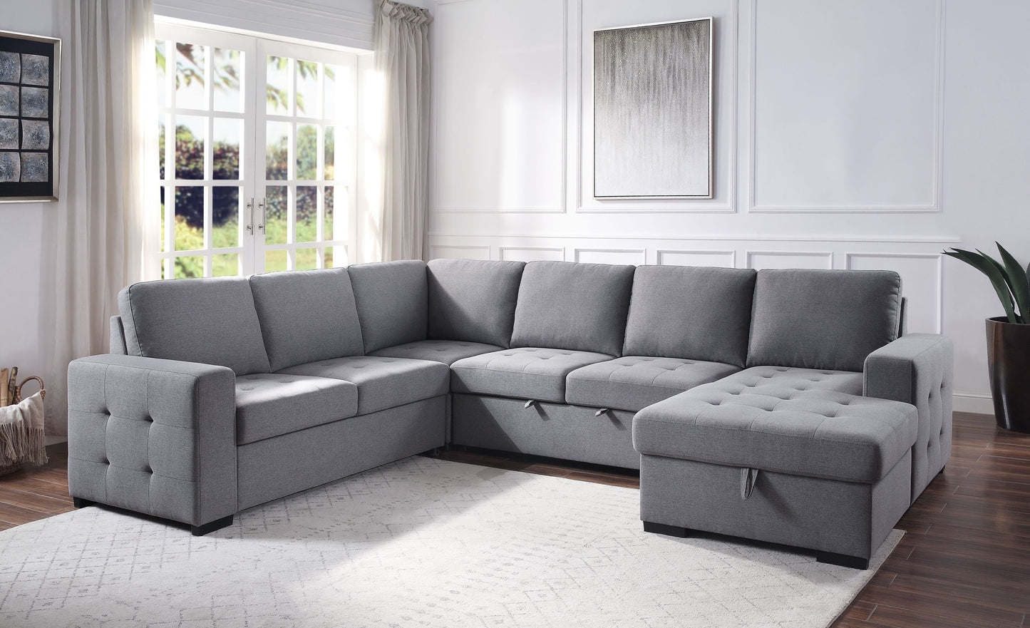 Nardo Storage Sleeper Sectional Sofa: Gray Fabric, ACME 55545