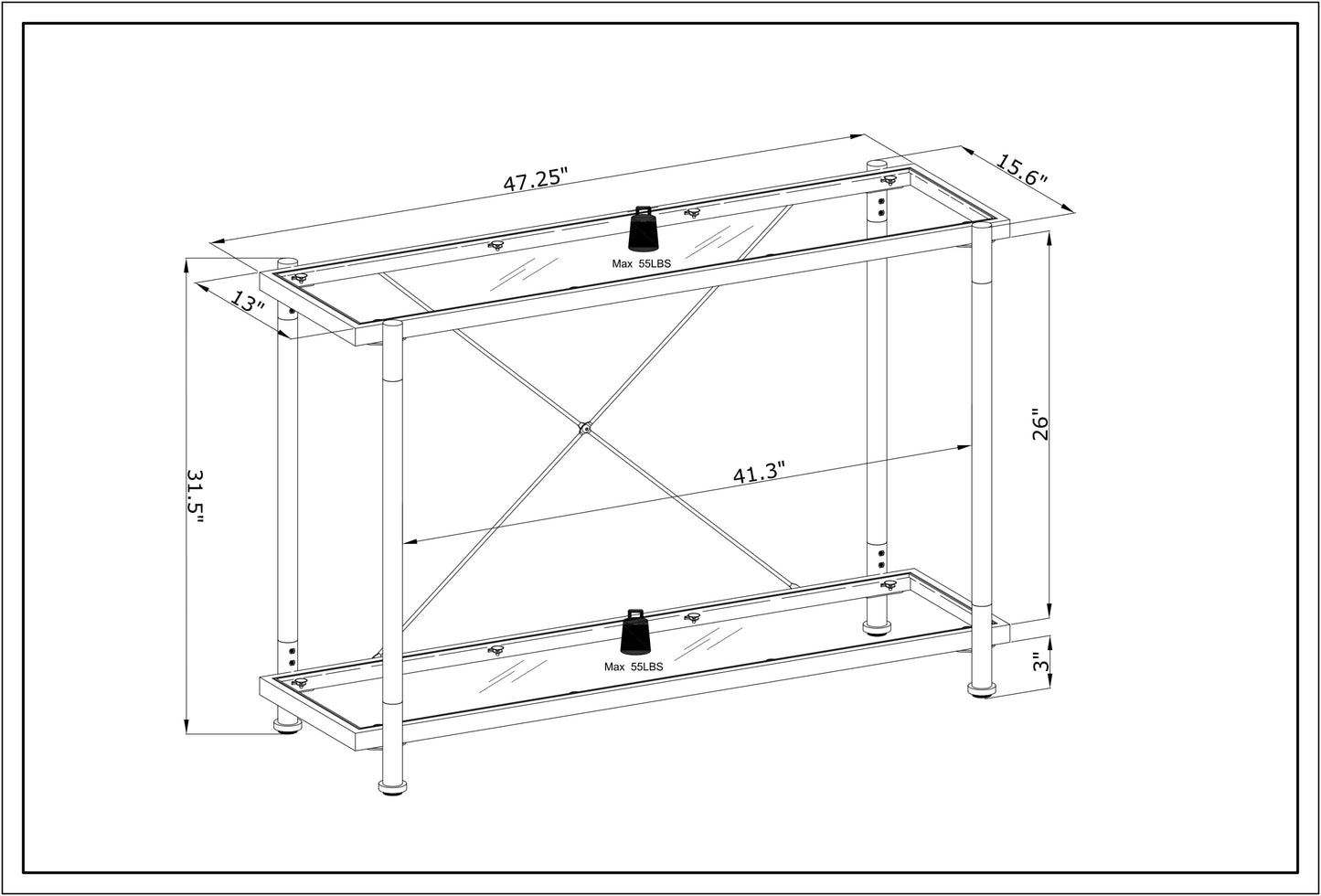 Acrylic Glass Side Table: Chrome Sofa Table, Console Table for Living Room & Bedroom - Sleek, Modern Design with Chrome Finish - Perfect for Any Space - Available in Multiple Colors and Sizes