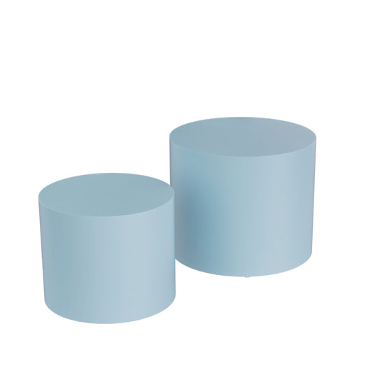 Nesting Table Set: Blue Round Side Tables, MDF Construction, Set of 2, Space-Saving Design