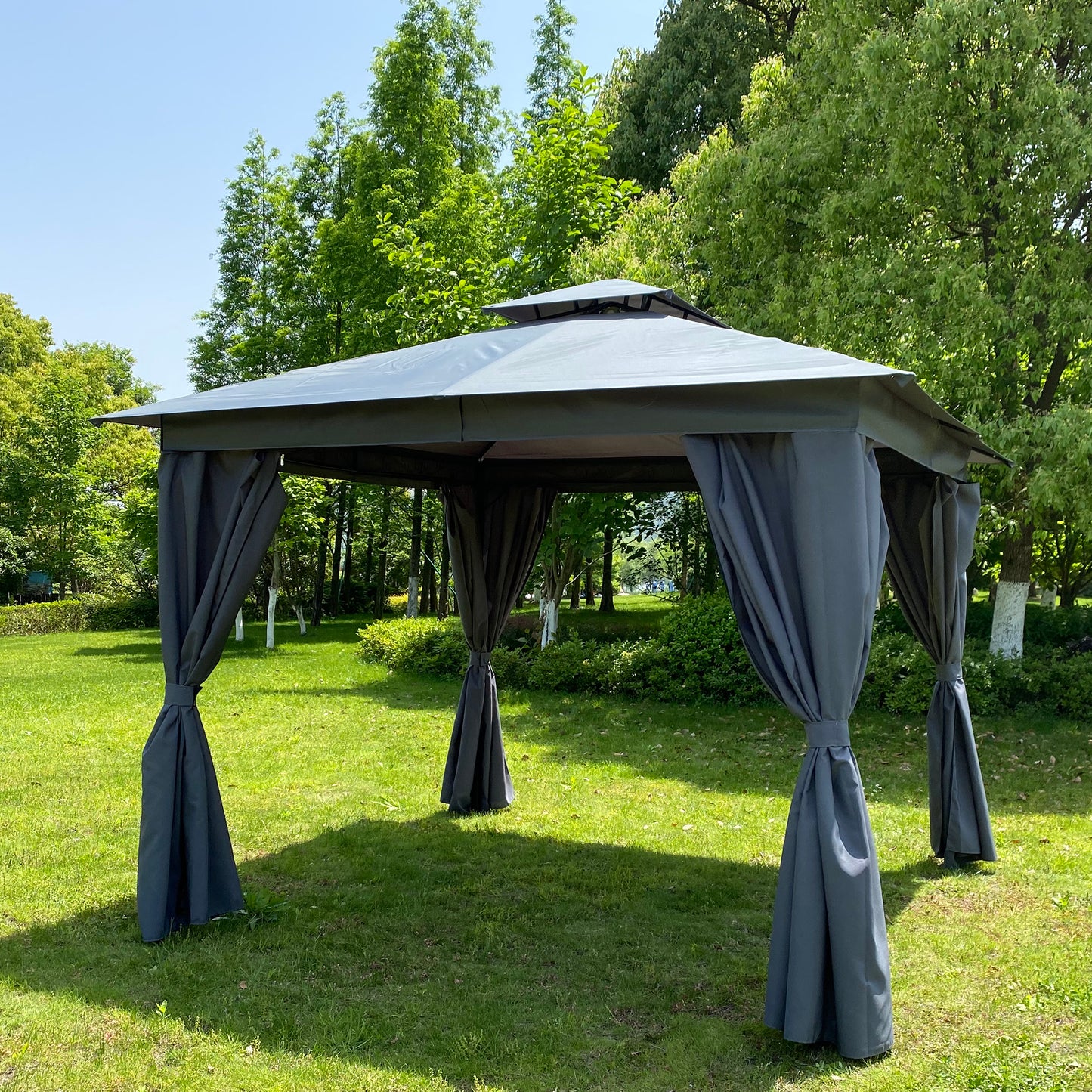 10x10 Ft Outdoor Patio Garden Gazebo Tent, Canopy with Curtains - Gray, Outdoor Shading for Relaxation and Entertainment