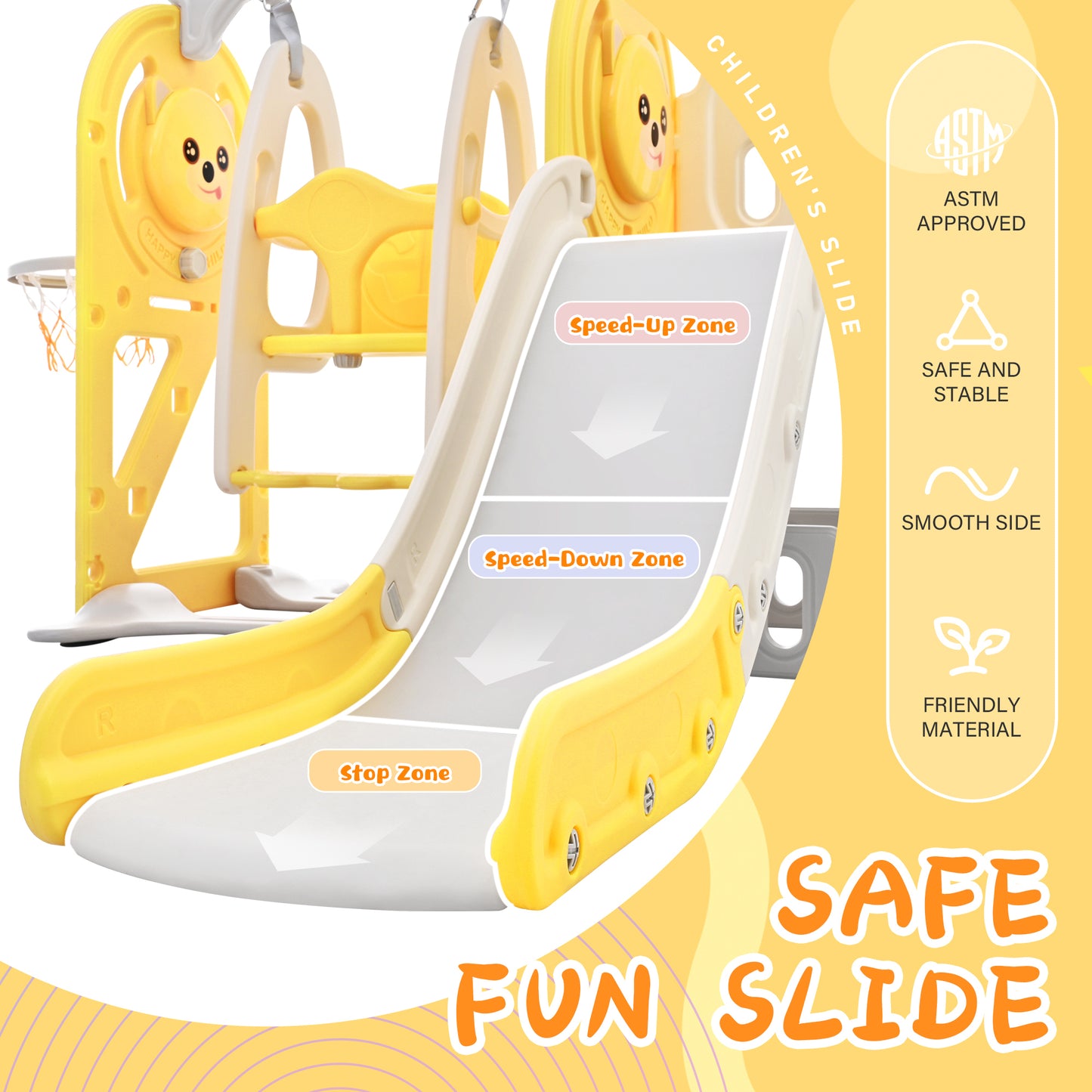 Toddler Slide and Swing Set 5 in 1: Kids Playground Climber Slide Playset with Basketball Hoop. Freestanding Combination for Babies, Indoor & Outdoor.