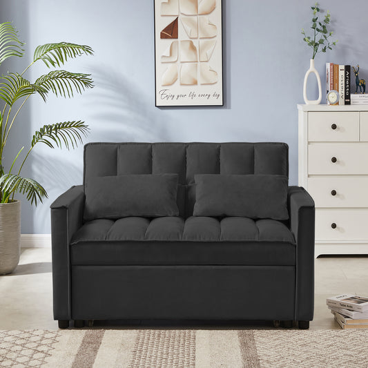 Black Velvet Loveseat Sofa Bed: Stylish and Comfortable 2-Seater Couch with Convertible Design, Perfect for Small Spaces - Available in Elegant Black Color, Ideal for Cozy Living Rooms or Guest Rooms.