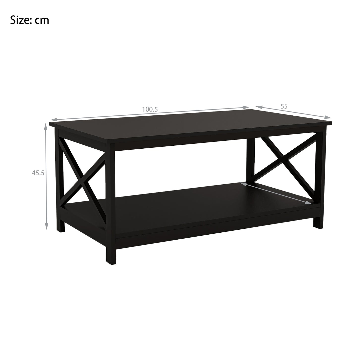 Coffee Table Oxford End Table-Black Color: Sleek and Modern Design, Perfect for Living Room Décor, 2-tier Storage, Sturdy Construction, 40x20x18 inches