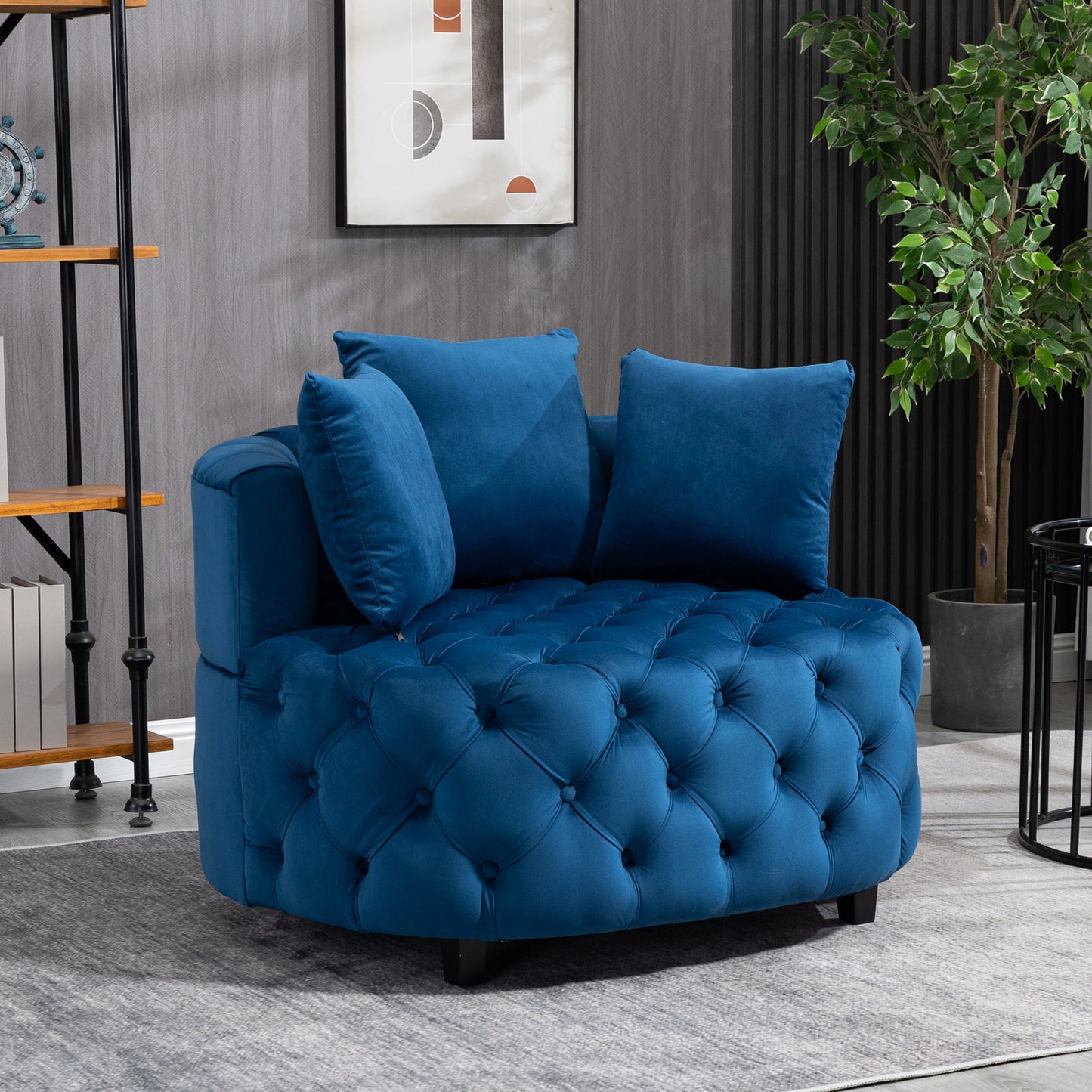 Classical Barrel Chair for Living Room: Modern Leisure Sofa Chair (Blue)