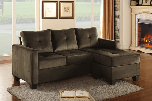 1pc Reversible Sofa Chaise: Unique Style Coffee Color Microfiber Fabric Upholstered Sectional Sofa with Track Arms, Tufted High Density Foam - Sizes Available