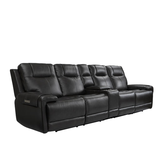 Trevor Triple 4 Seats Power Sofa: Genuine Leather, Lumbar Support, Adjustable Headrest, USB & Type C Charge Port | Stationary