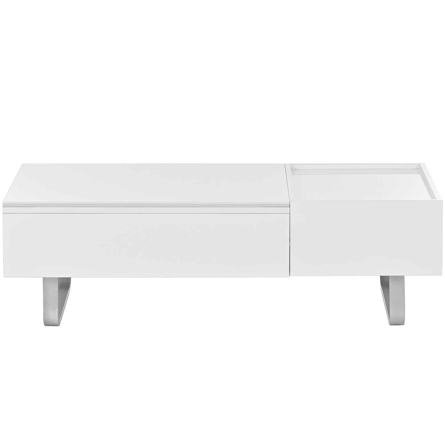 ON-TREND Multi-functional Coffee Table with Lifted Tabletop, Metal Frame Legs, High-gloss Surface, White