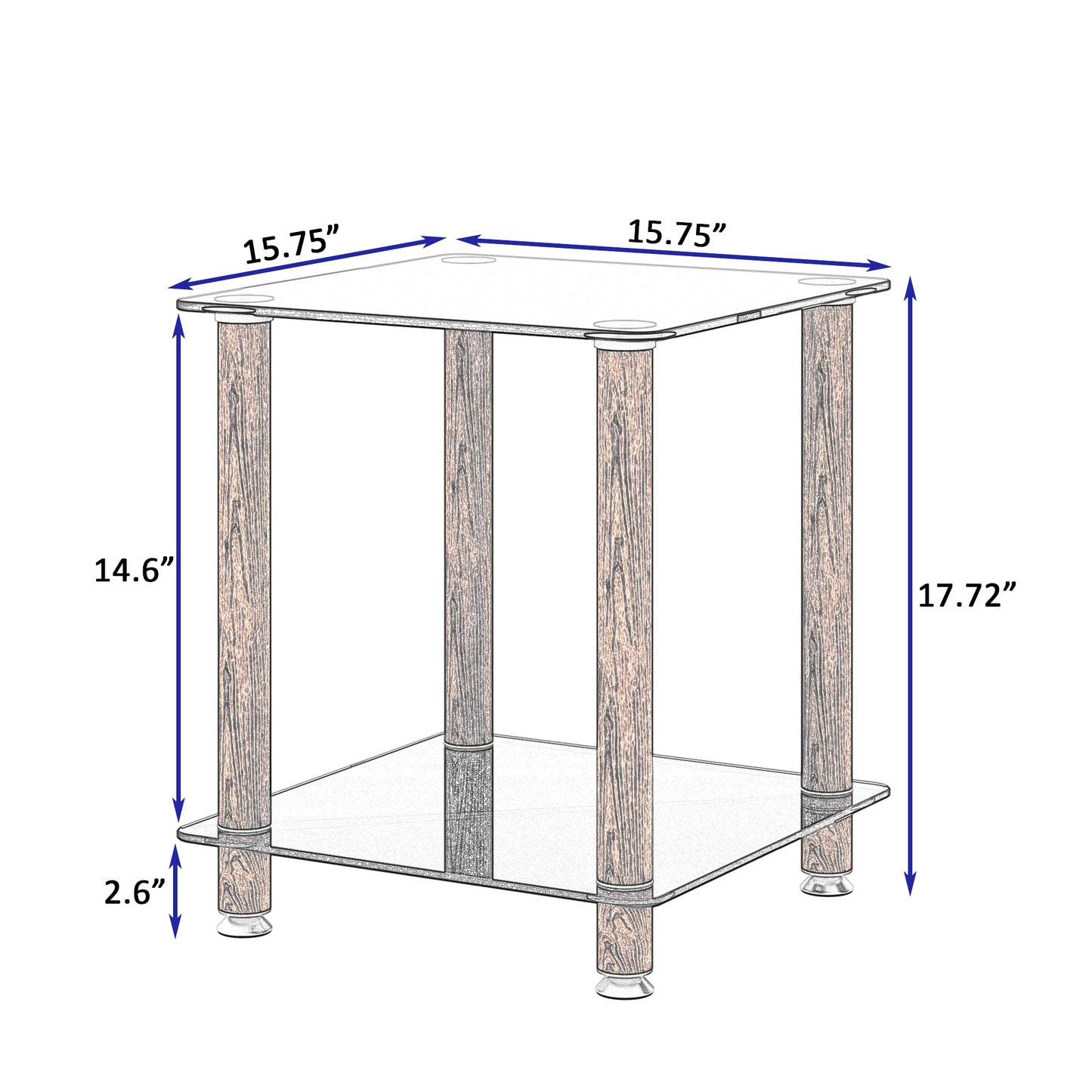 1-Piece Black + Walnut Side Table | 2-Tier Space End Table | Modern Night Stand | Sofa table | Side Table with Storage Shelf