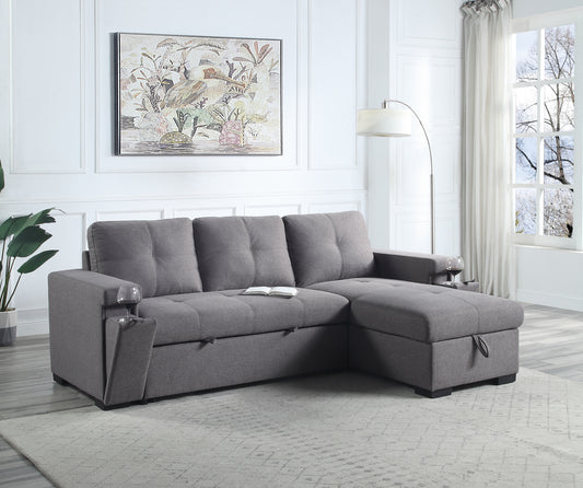 ACME Jacop Sleeper Sectional Sofa: Dark Gray Fabric, Storage, Comfortable for Restful Sleep, Elegant Design, LV00969