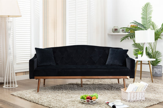 Velvet Sofa: Stainless Feet, Black Color - Accent Loveseat Sofa.