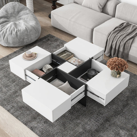 ON-TREND Coffee Table with 4 Hidden Storage Compartments, Extendable Sliding Tabletop, UV High-gloss Design for Living Room, 31.5"x 31.5"