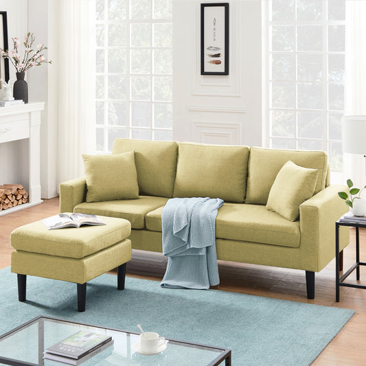 72" Sectional Sofa, Left Hand Facing with 2 Pillows, Yellow Fabric - Size & Color Options