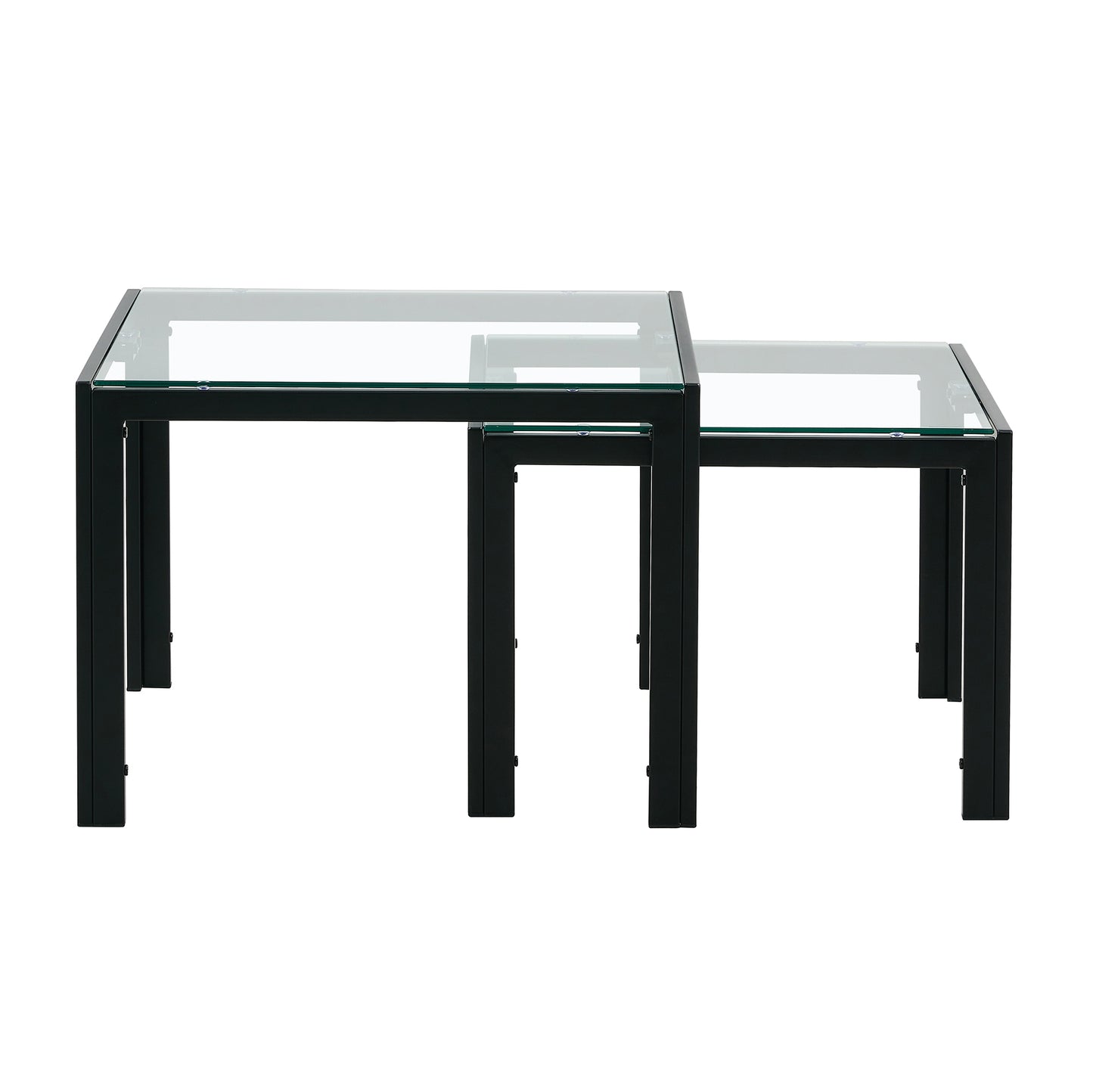 Nesting Coffee Table Set of 2, Square Modern Stacking Table with Tempered Glass Finish for Living Room, Transparent - Sleek and Space-Saving Furniture with Contemporary Design.