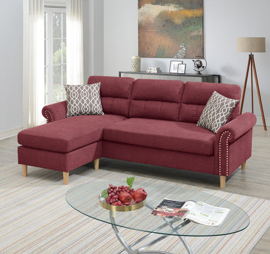 Paparika Red Polyfiber Reversible Sectional Sofa Set with Chaise, Pillows, Plush Cushion, and Nailheads - Luxurious Comfort for Your Living Space