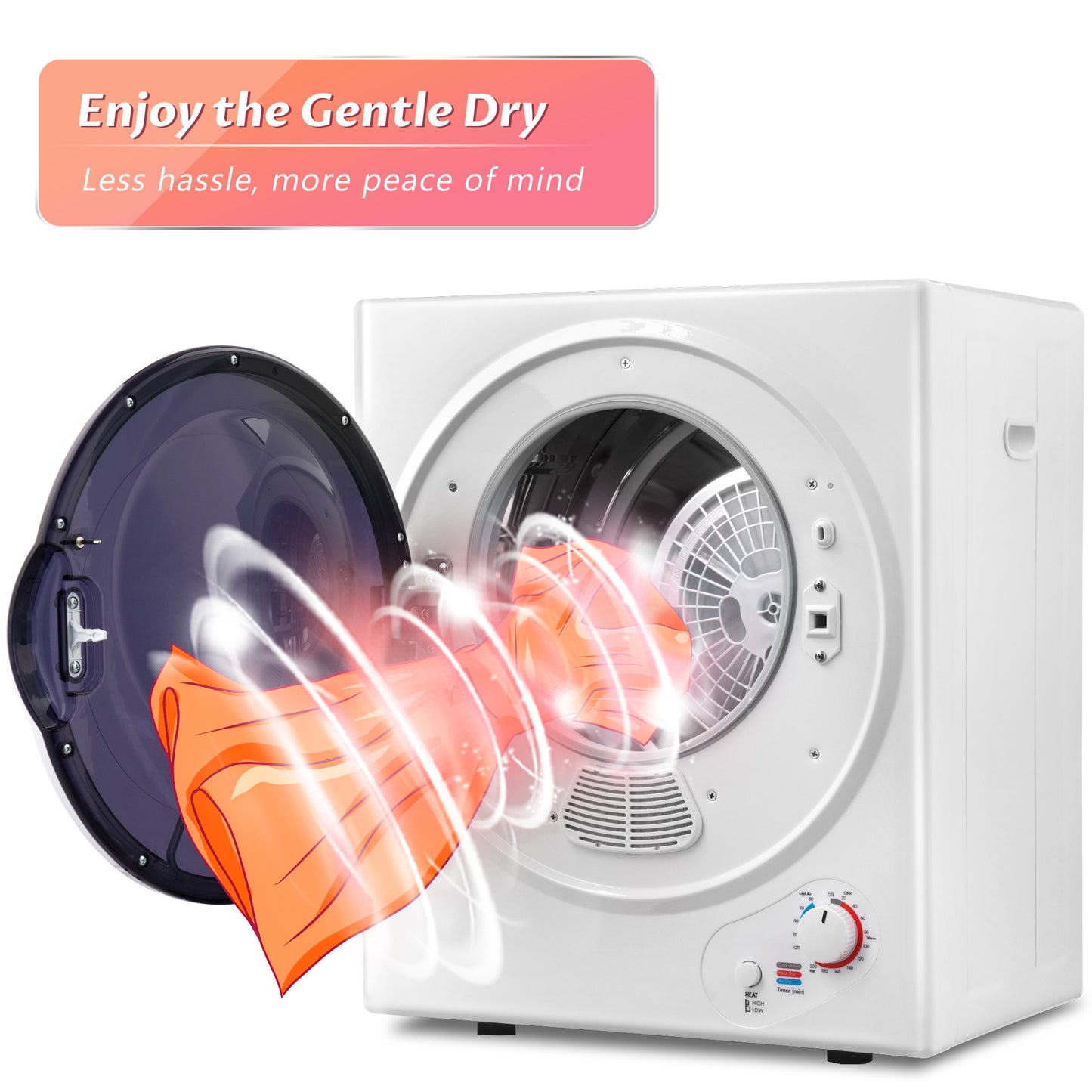 Electric Portable Clothes Dryer, Front Load Laundry Dryer for Apartments, Dormitory and RVs with Easy Knob Control, Wall Mount Kit Included