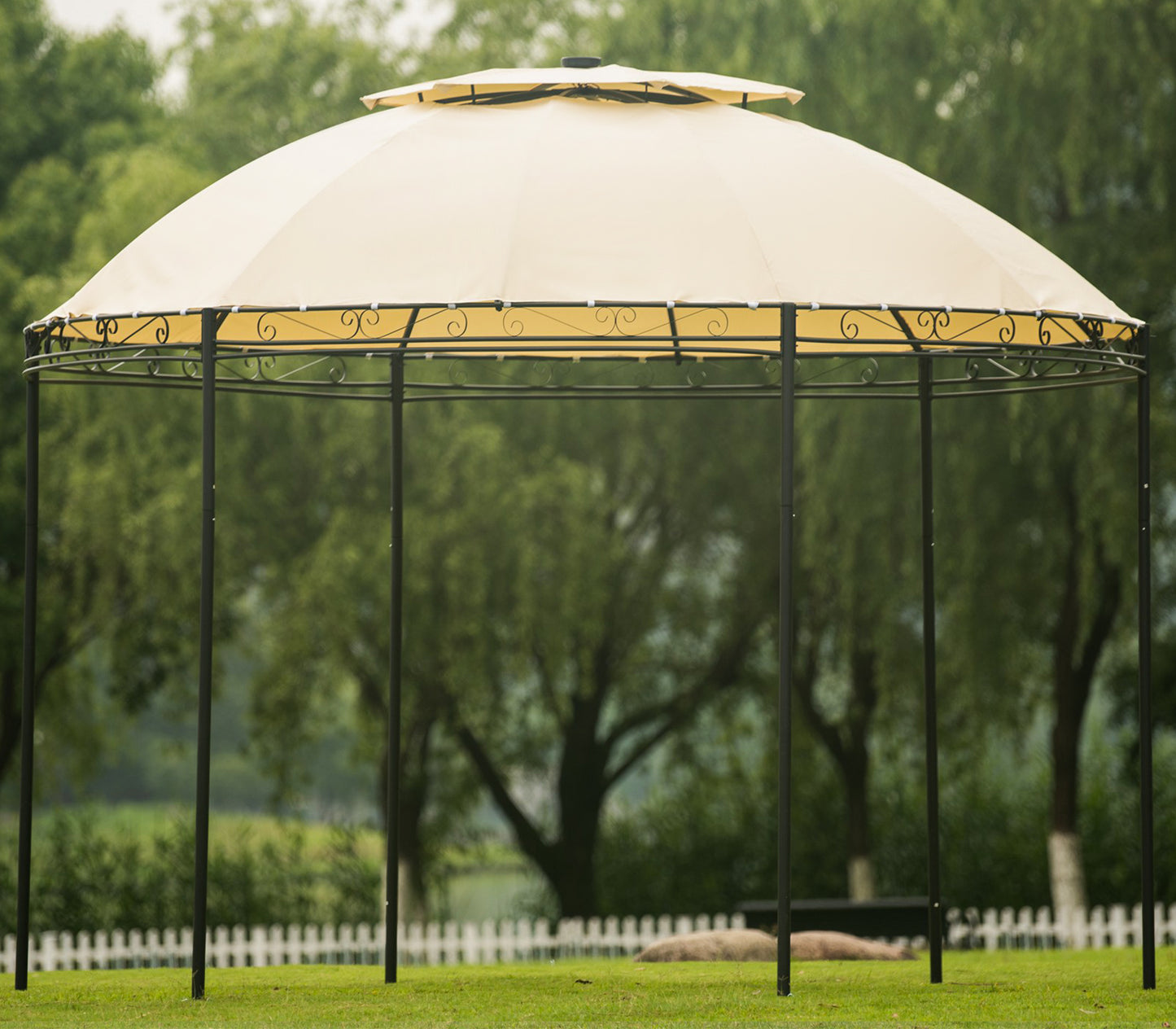 Outdoor Patio Dome Gazebo: U-style Steel Fabric Soft Top with Removable Curtains - Round, Stylish, and Spacious.