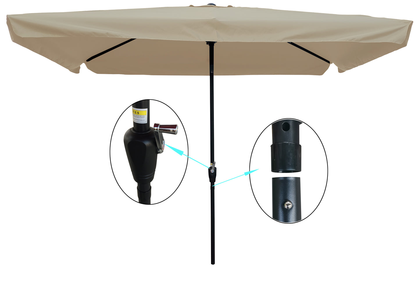 10x6.5ft Rectangular Patio Umbrella: Outdoor Market Umbrellas with Crank and Push Button Tilt for Garden & Pool Market